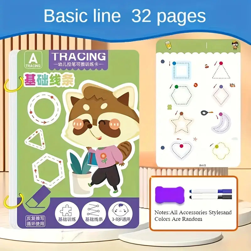 Reusable educational practice book by Temu with 32 pages featuring colorful exercises and activities for learning.