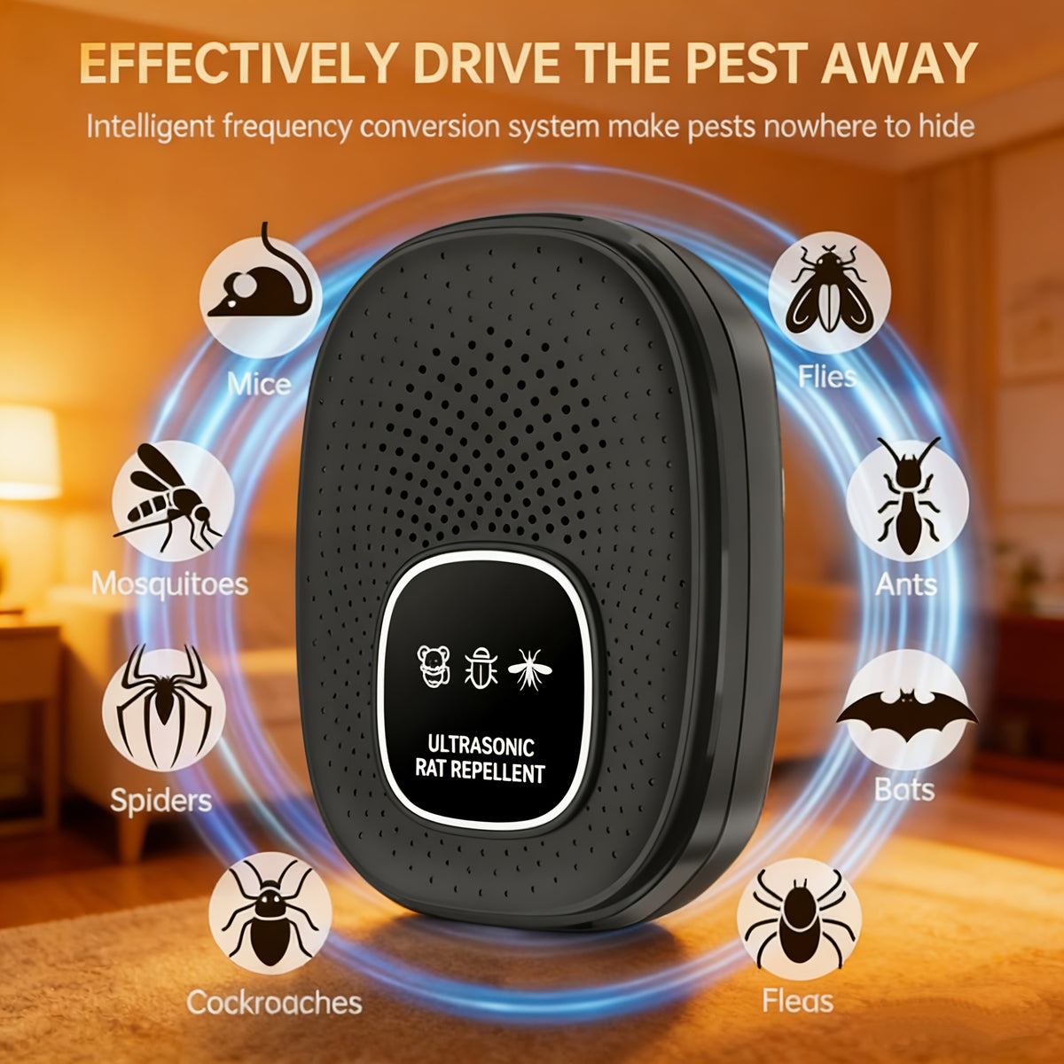 Temu Q62 Ultrasonic Pest Repeller device with a sleek white design, used for pest control through ultrasonic sound waves.