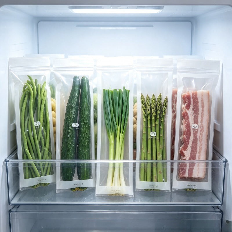 Set of 55 high-quality reusable food storage bags from Temu, clear and durable for snacks, sandwiches, and leftovers.
