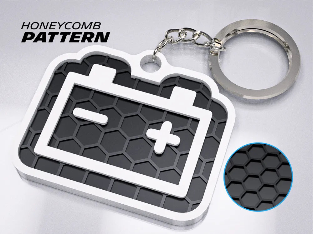 "Battery Charge Icon" 3D Printed Honeycomb Key Chain