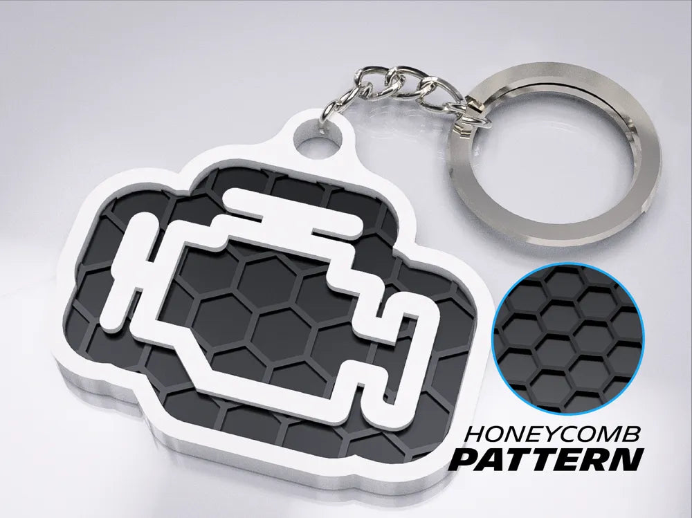 "Check Engine Icon" 3D Printed Honeycomb Key Chain