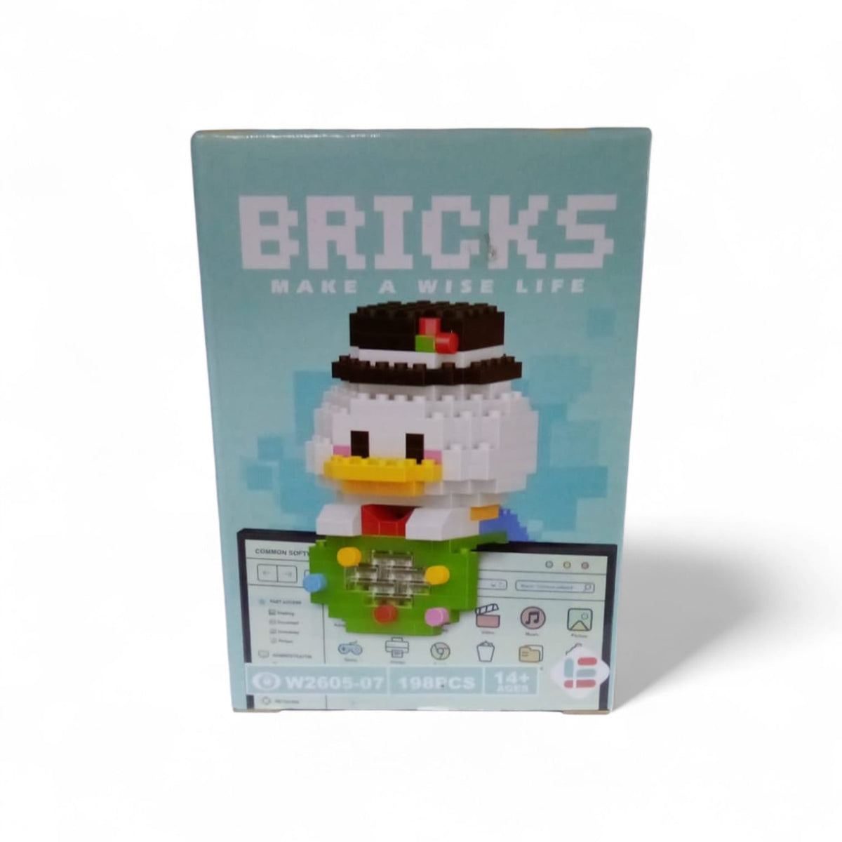 ET Constructable Bricks cartoon character set featuring Donald Duck, colorful interlocking bricks for creative building fun.