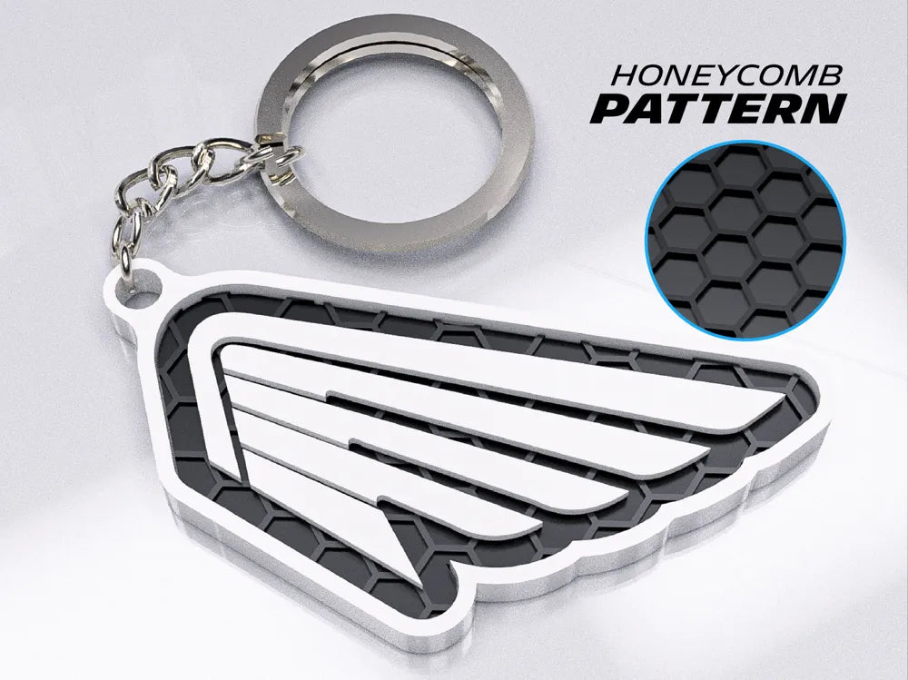 "Honda Wings" Honeycomb 3D Printed Key Chain