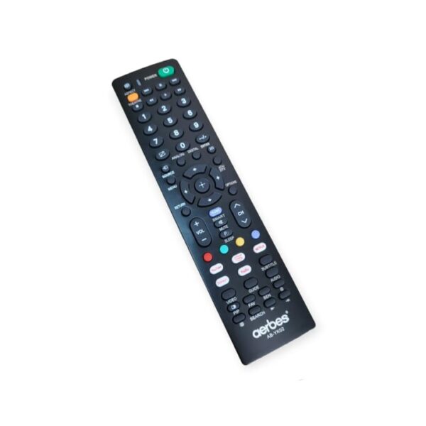 Aerbes AB-YK02 TV remote control compatible with Sony and most TVs, showcasing buttons and sleek black design.