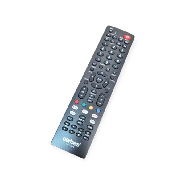 Aerbes AB-YK04 TV remote control compatible with Panasonic and most TVs, shown in a close-up image.