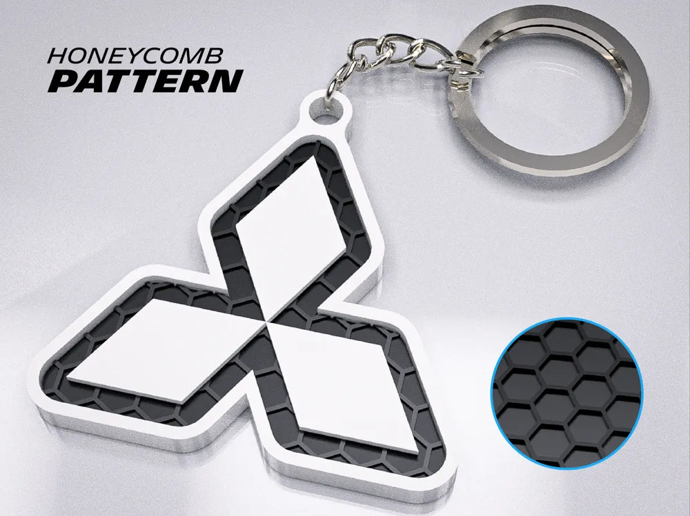 "Mitsubishi Badge" Honeycomb 3D Printed Key Chain