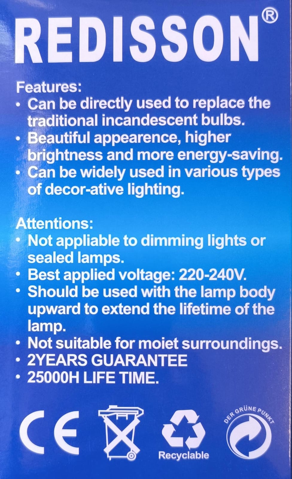 Redisson 220V AC 40W B22 LED ceiling light bulb in cool white 6500K, push and twist type, for energy-efficient lighting.