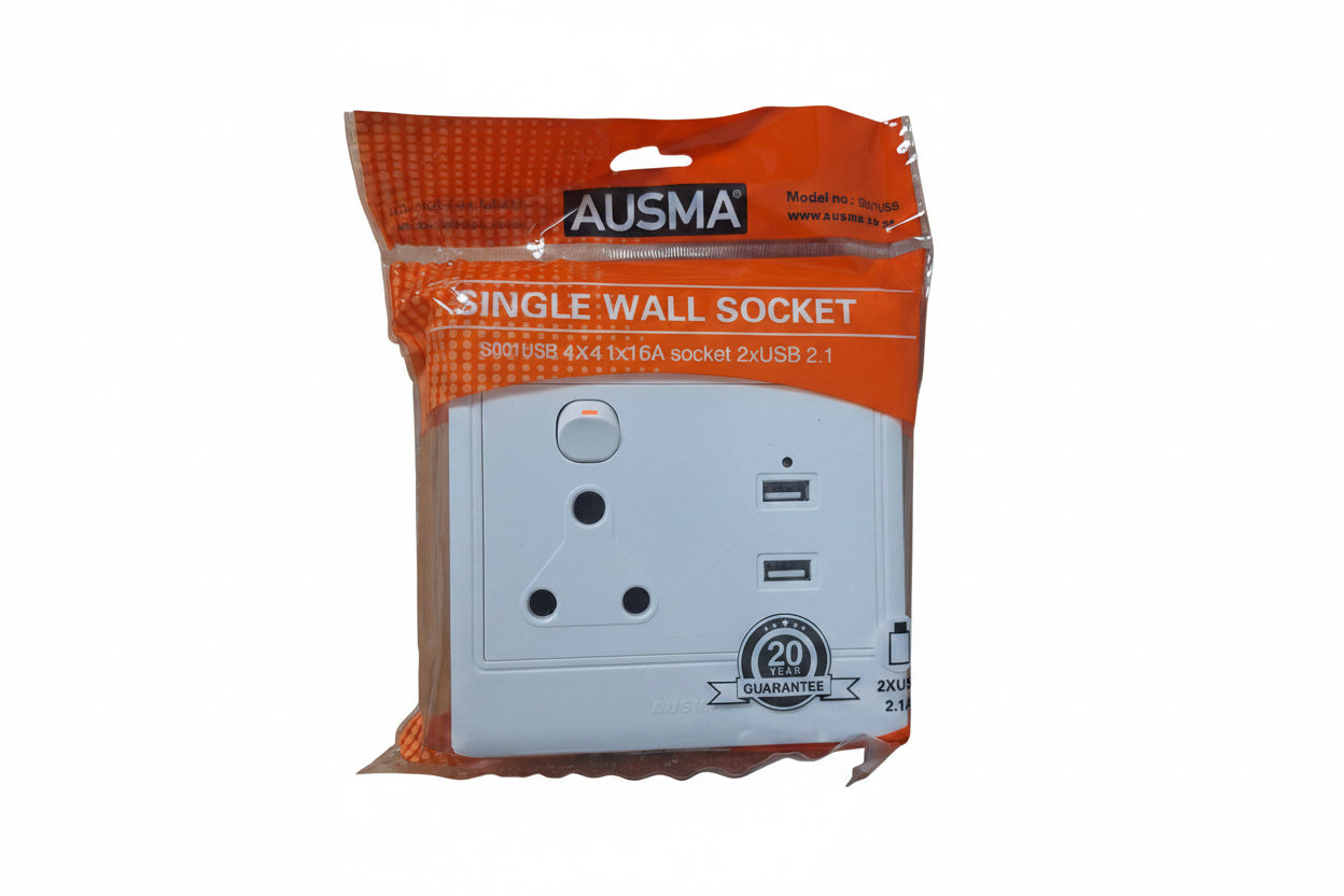 Ausma S001USB 4x4 1x16A 2xUSB 2.1 Wall Socket