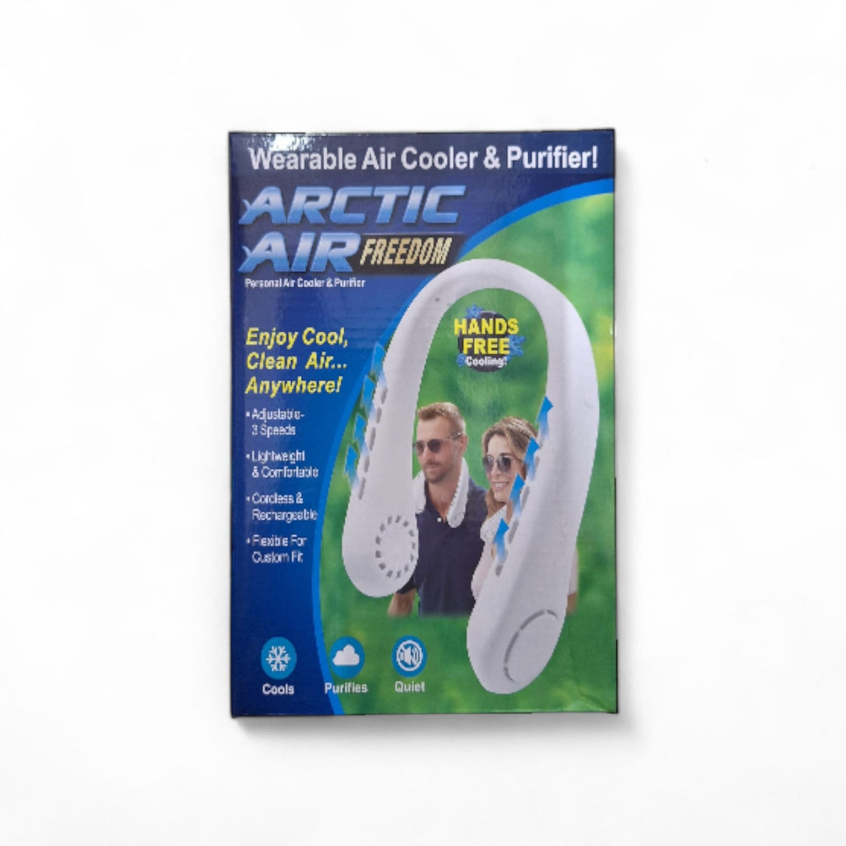 Wesley Arctic Air Freedom wearable air cooler and purifier, compact device with vents and controls for personal cooling.