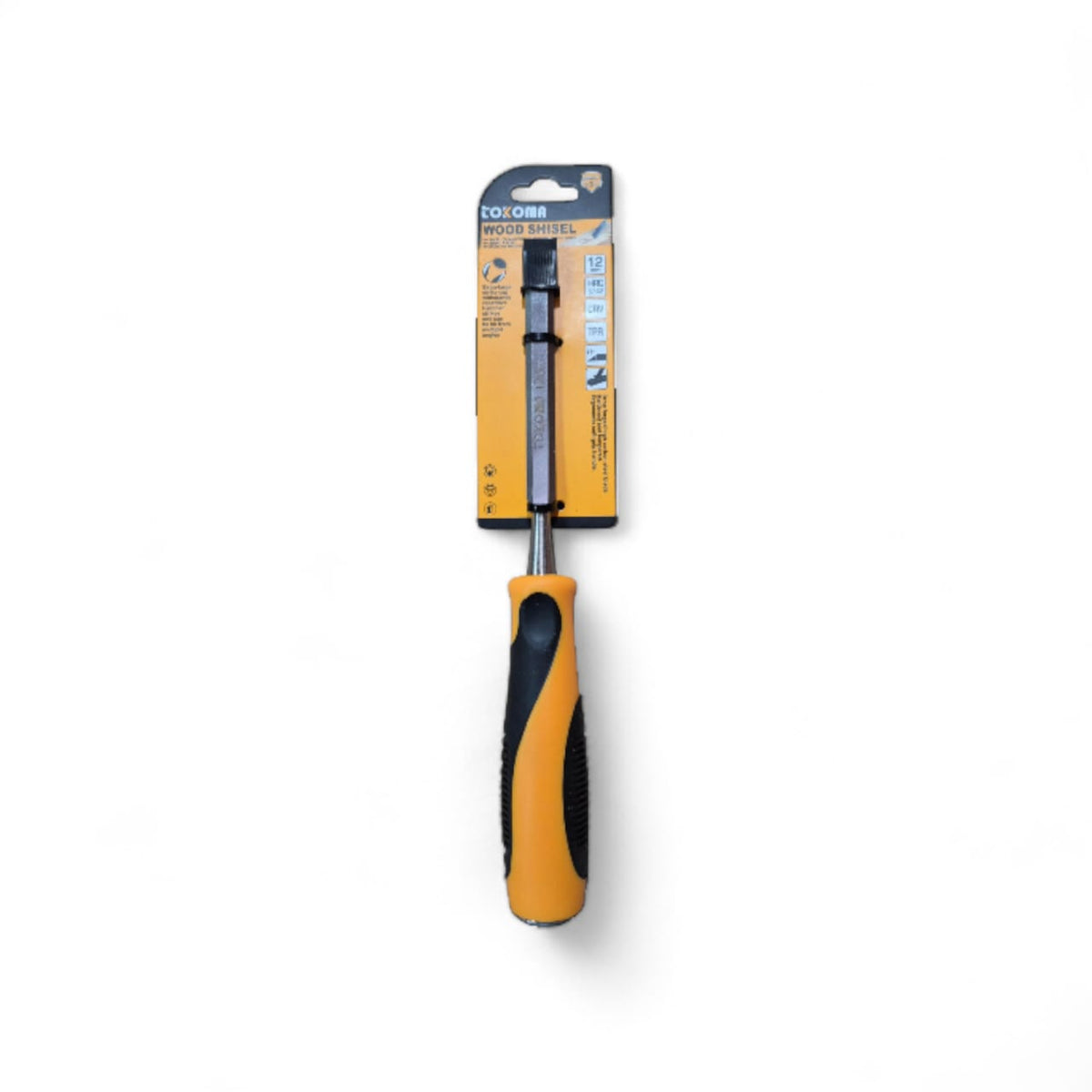 Tokoma high quality wood chisel with wooden handle and sharp blade for woodworking tasks.