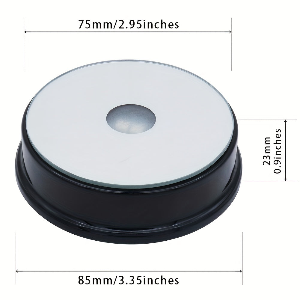 Two multicolor LED display stands with black bases and mirror tops, perfect for showcasing collectibles or jewelry.