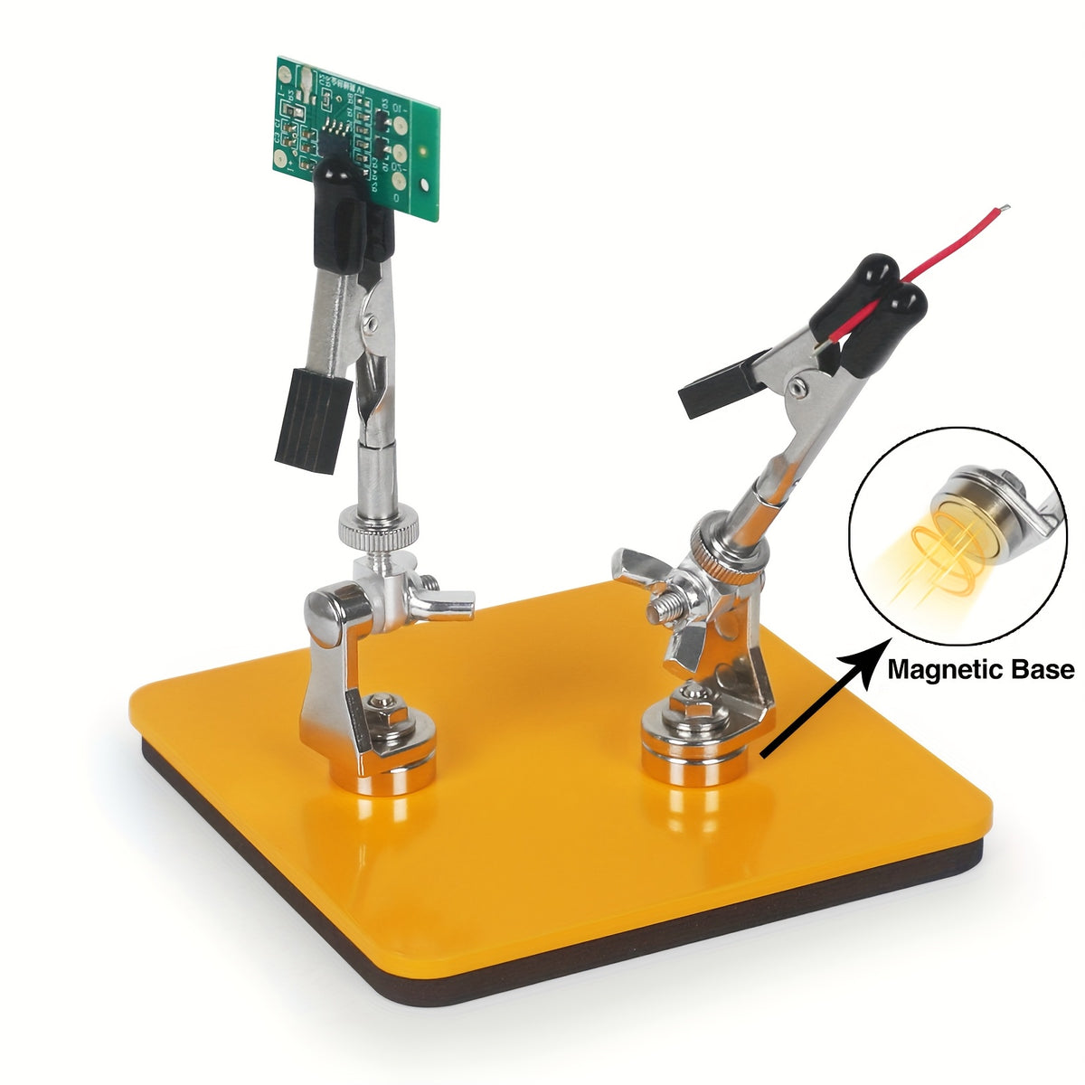 Temu soldering helping hands with magnetic flexible arms and crocodile clips for PCB assembly and electronic projects.