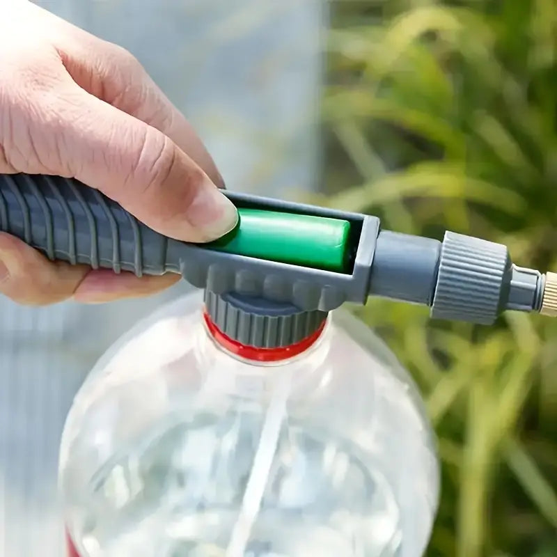 Temu plastic handheld garden sprayer with pressure pump, ideal for watering plants and garden tasks.