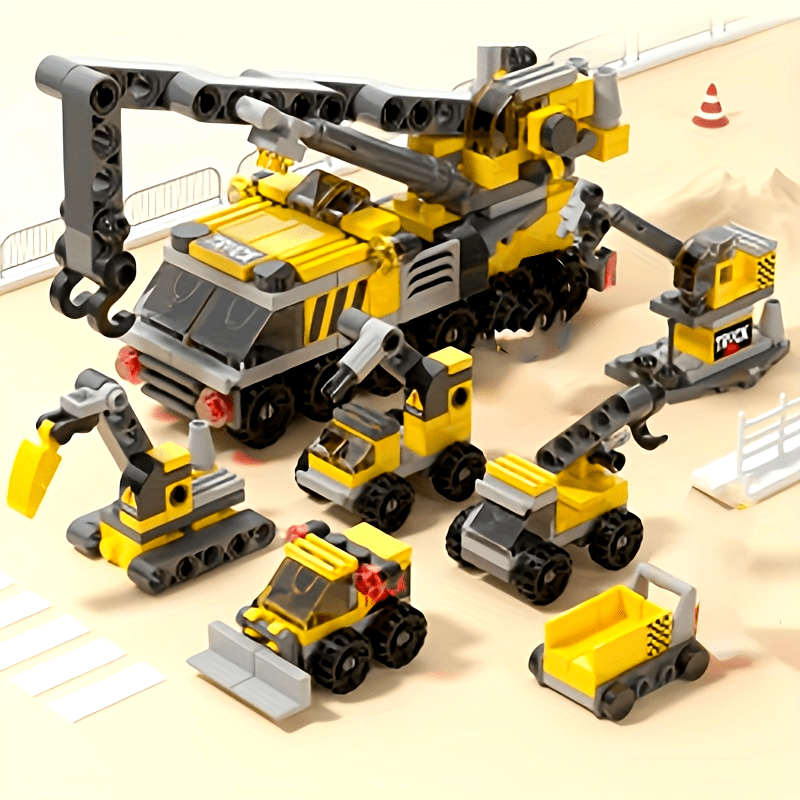 Temu 142pcs engineering crane pullback building blocks set with detailed construction and movable crane parts.