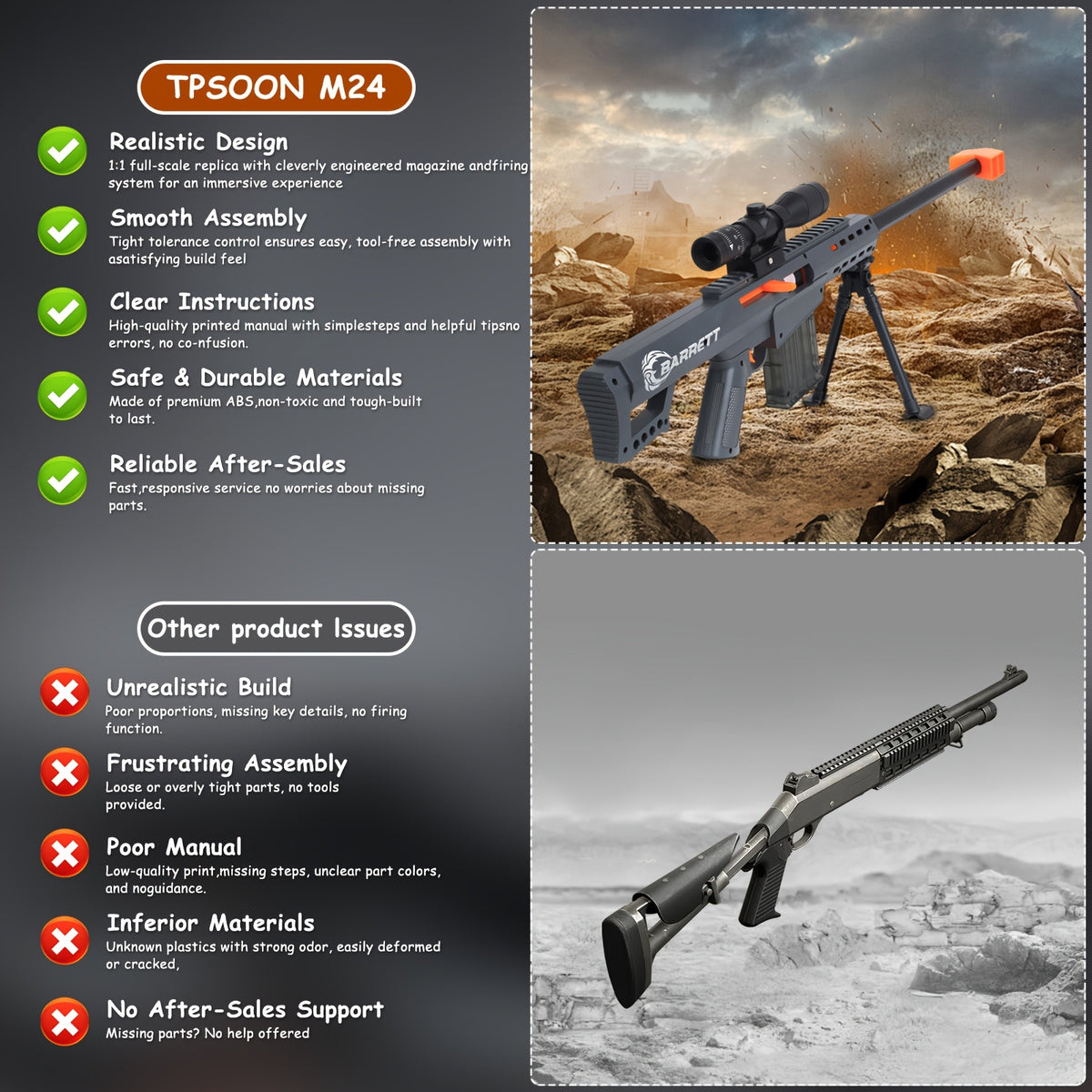 Temu large toy gun with stand, magazine, and soft bullets, designed as a realistic airsoft rifle for indoor and outdoor play.