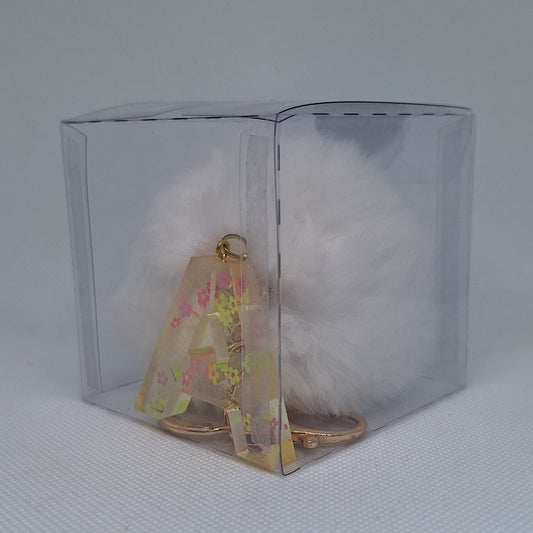 Custom Resin Letter Keychain With a White Pom Pom - A - Little Tokyo SA
