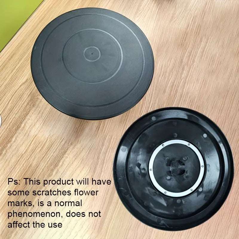Black spinning cake turntable by Temu, 11-inch display stand with engraving wheels for cake decoration and presentation.