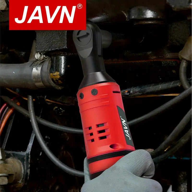 Temu JAVN 12V cordless electric wrench with 45Nm torque, 3/8-inch ratchet wrench, black finish, shown in close-up.