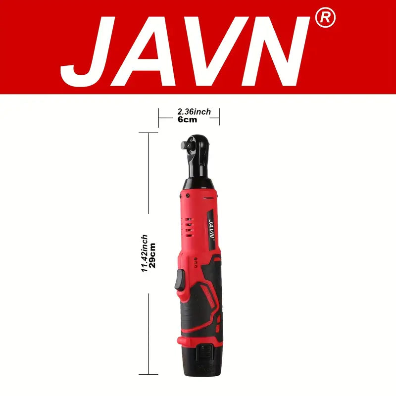 Temu JAVN 12V cordless electric wrench with 3/8-inch drive and 45Nm torque, black finish, and ergonomic design.