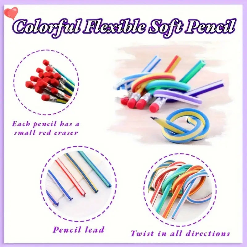 20pcs Flexible Pencils: Soft Novelty Pencil with Eraser - Little Tokyo SA