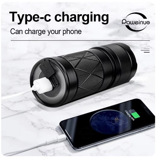 PAWEINUO Rechargeable LED Flashlight with 12000mAh Lithium Battery, High Lumen Output - Little Tokyo SA