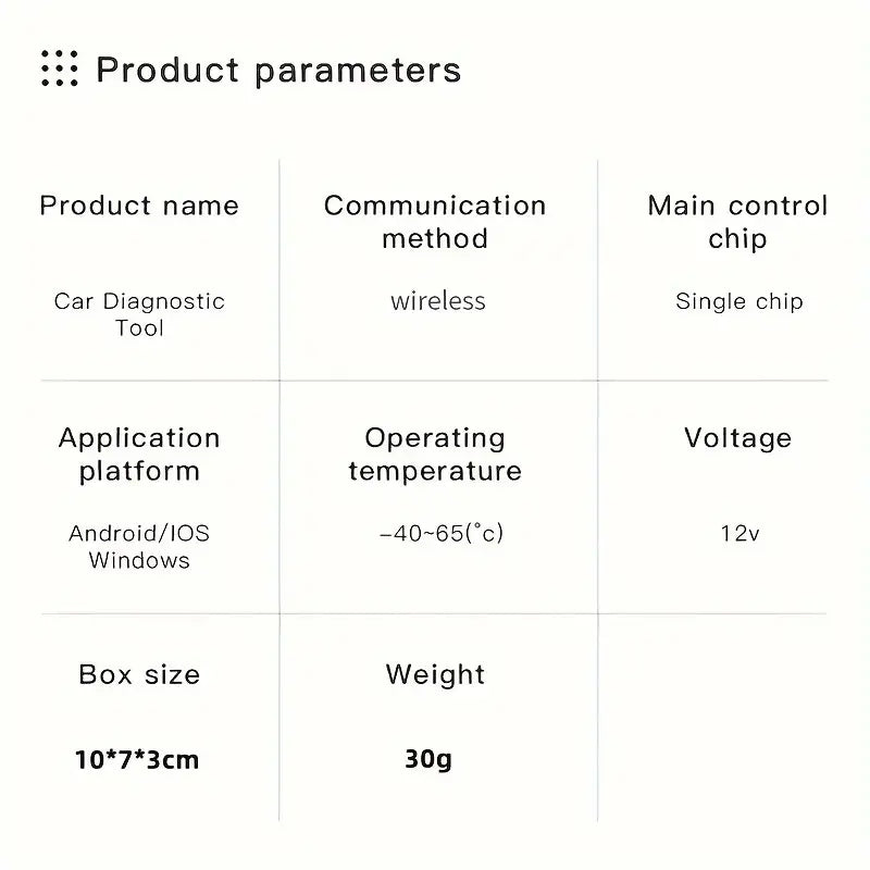 Wireless Temu ELM 327 OBD2 vehicle diagnostic scanner for car diagnostics, black background with device and cables visible.