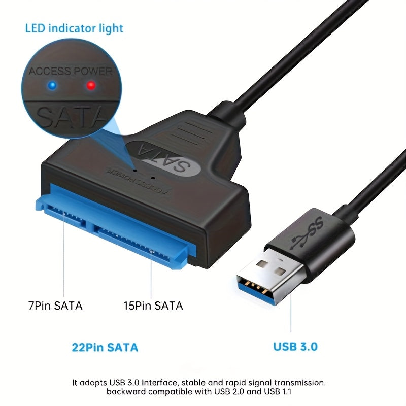 USB 3.0 to Hard Drive SATA interface cable by Temu, showing the connector and cable for connecting SATA drives to USB ports.