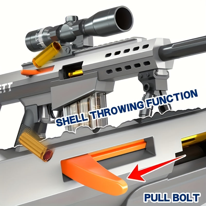 Temu large toy gun with stand, magazine, and soft bullets, realistic airsoft rifle suitable for indoor and outdoor play.