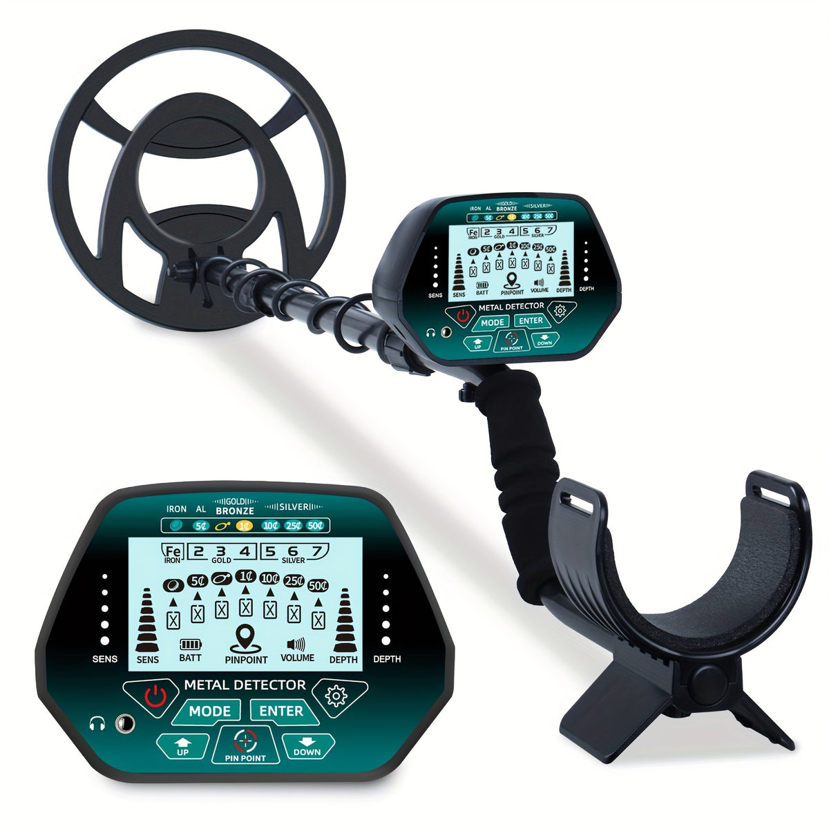TECLUNG high-precision metal detector from Temu with a digital display and ergonomic design for metal searching.