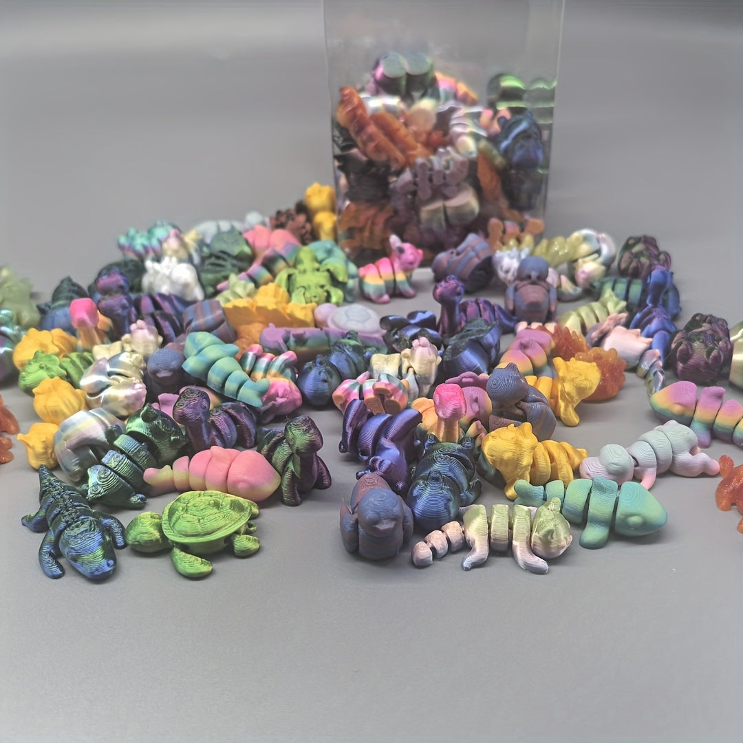 Set of 60 colorful 3D printed animal kingdom figures in various styles and poses, perfect for collection or educational display.