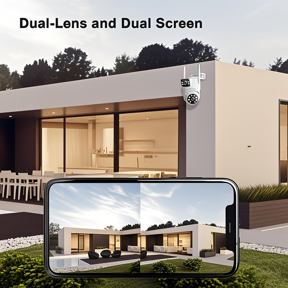 Temu SZSINOCAM 720P HD wireless outdoor security camera with dual lenses, night vision, IP66 waterproof, app control.