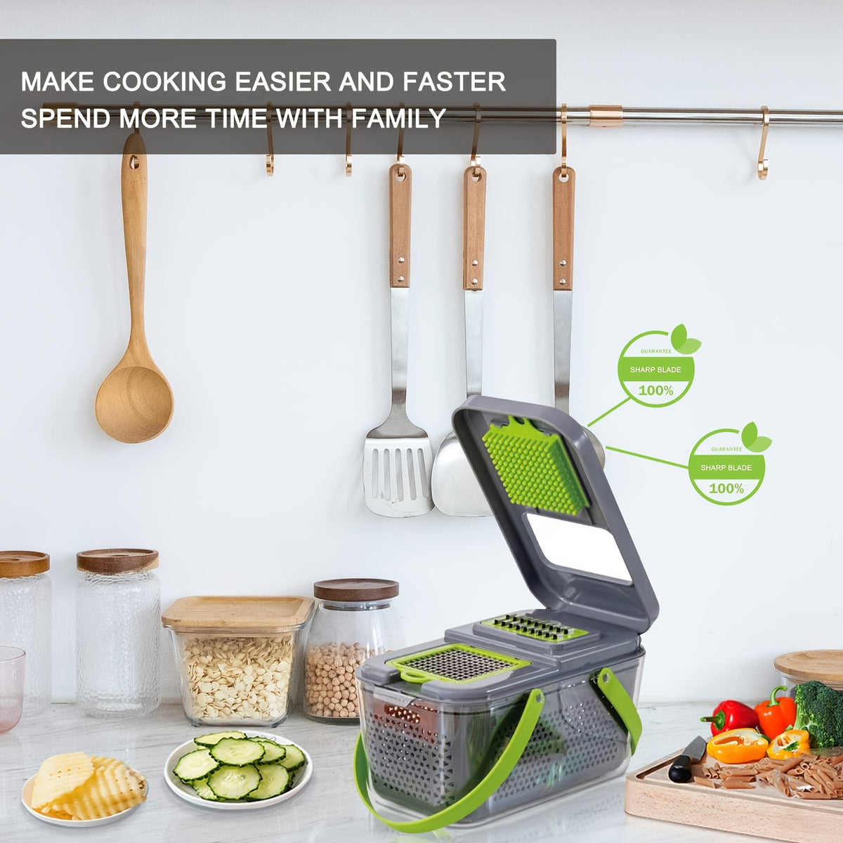 Temu 22-In-1 vegetable chopper with multiple blades and compartments for efficient vegetable preparation and slicing.