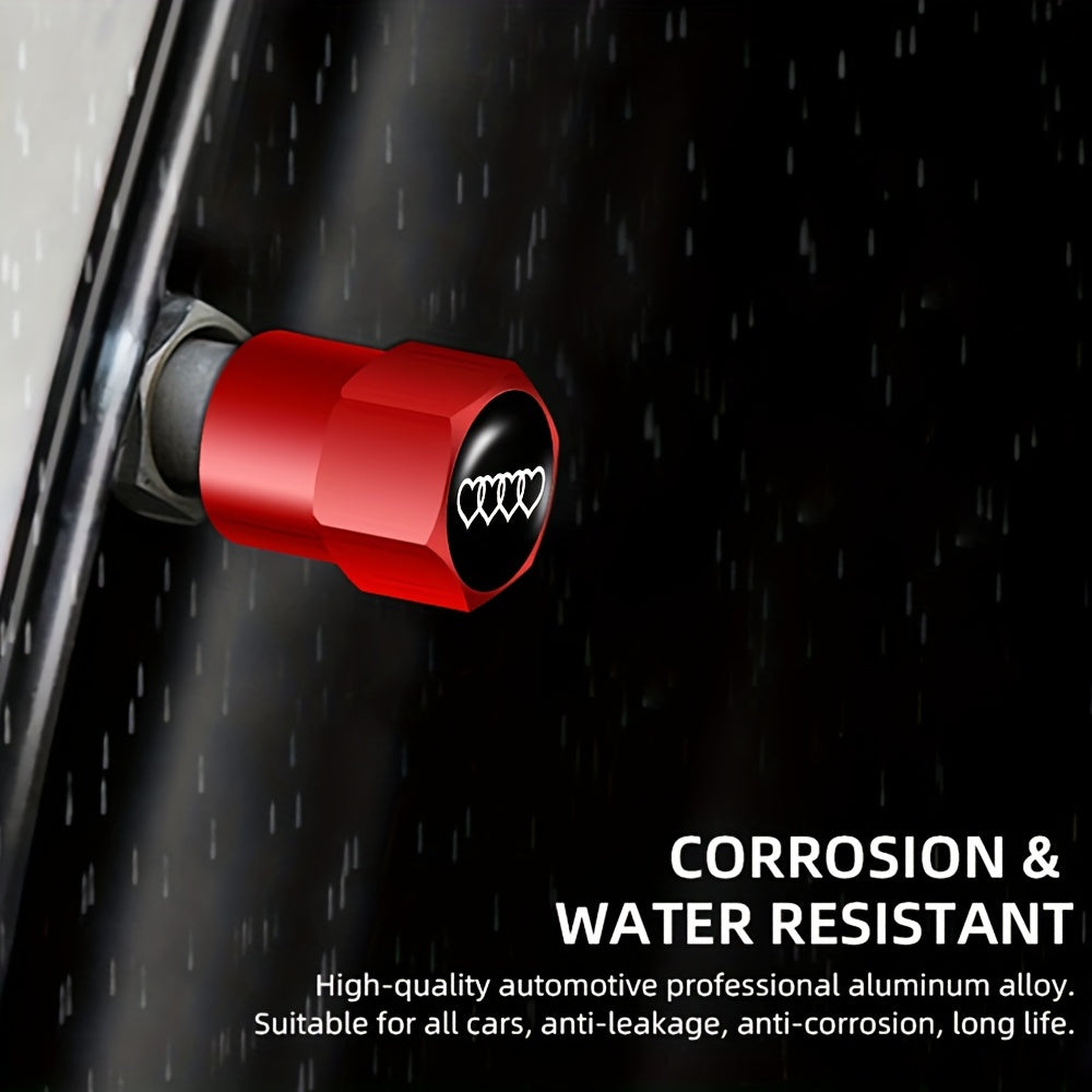 Set of five Temu car wheel tire air valve caps for Audi, stylish stem covers to protect and enhance tire valves.