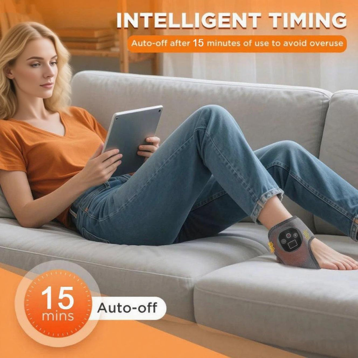 Temu ankle heating massager with vibration modes, heat settings, USB recharge, designed for foot relaxation and relief.