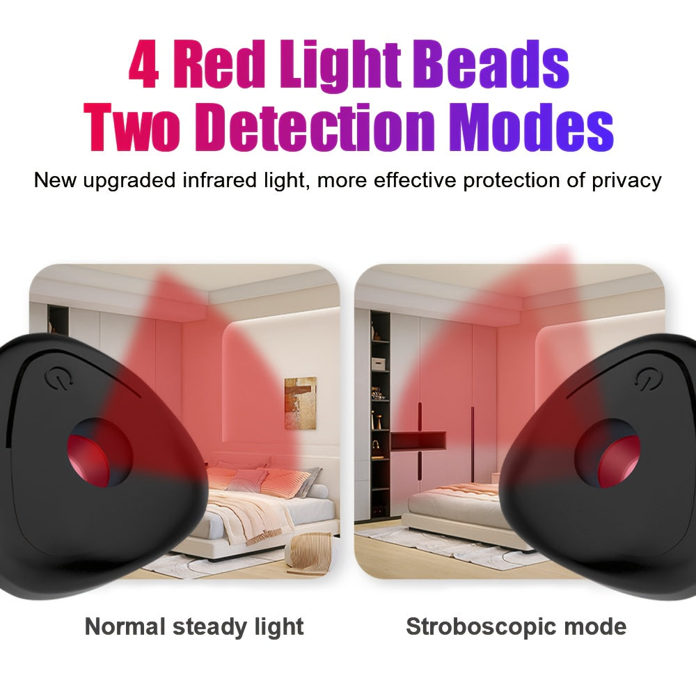 Portable mini hidden camera detector from Temu, compact device with LED indicators for detecting hidden cameras and surveillance devices.