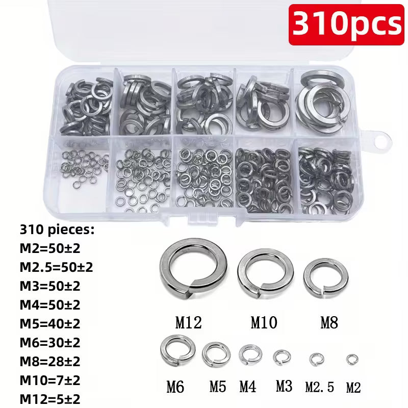 Set of 310/620 stainless steel spring lock washers, durable steel washers by Temu for secure fastening and corrosion resistance.