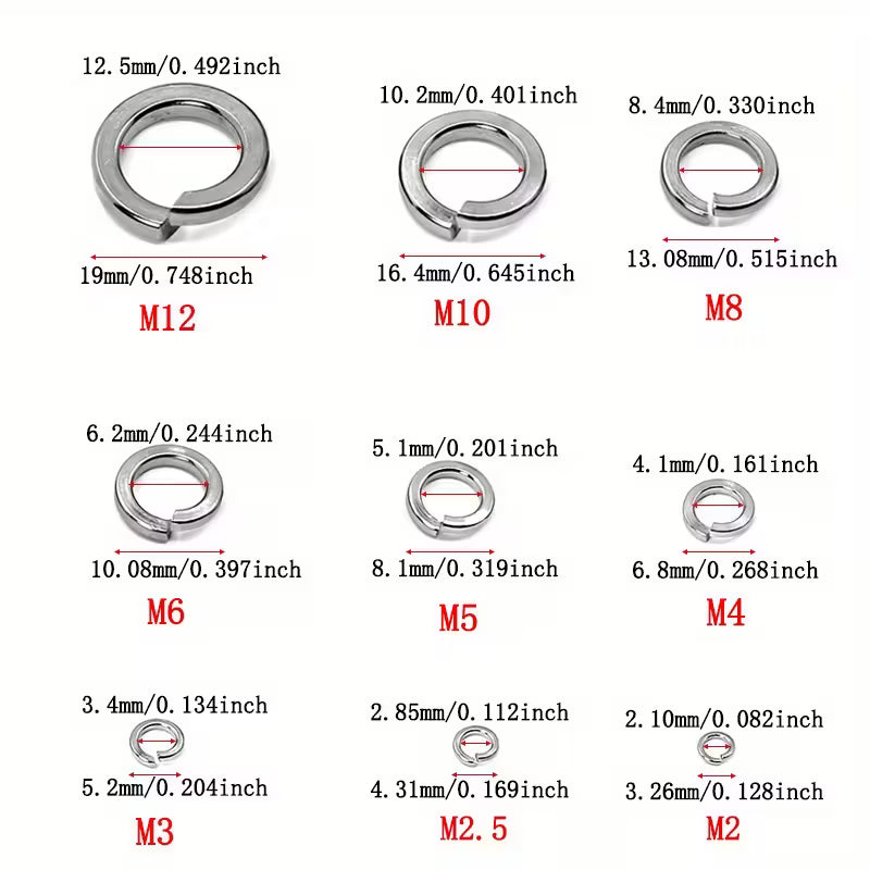 Set of 310/620 stainless steel spring lock washers by Temu, featuring durable 304-grade steel for secure fastening.