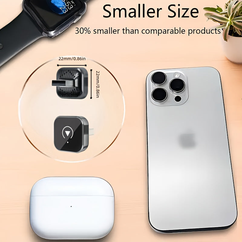 Wireless CarPlay adapter by Temu with stereo sound, smartphone controller, and hands-free features for seamless in-car connectivity.