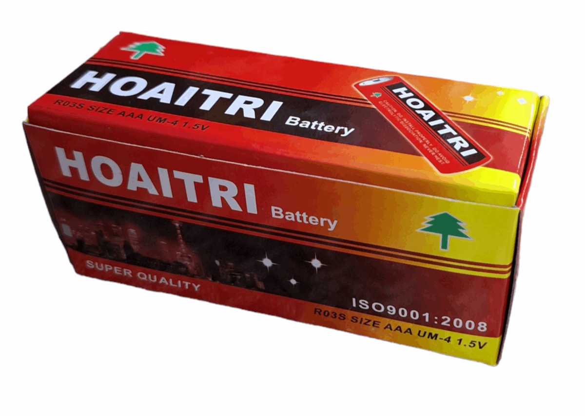 Bulk pack of 10 ET Hoaitri AAA 1.5V batteries, standard size and voltage, shown in a clear image.