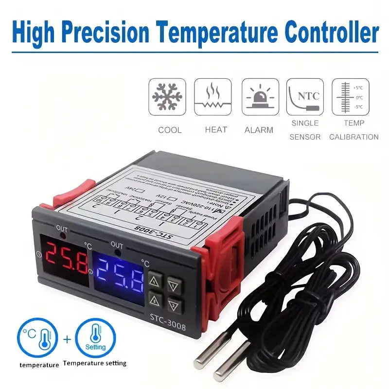 Temperature Controller Dual Digital STC-3008 with Dual Relay Output Thermostat