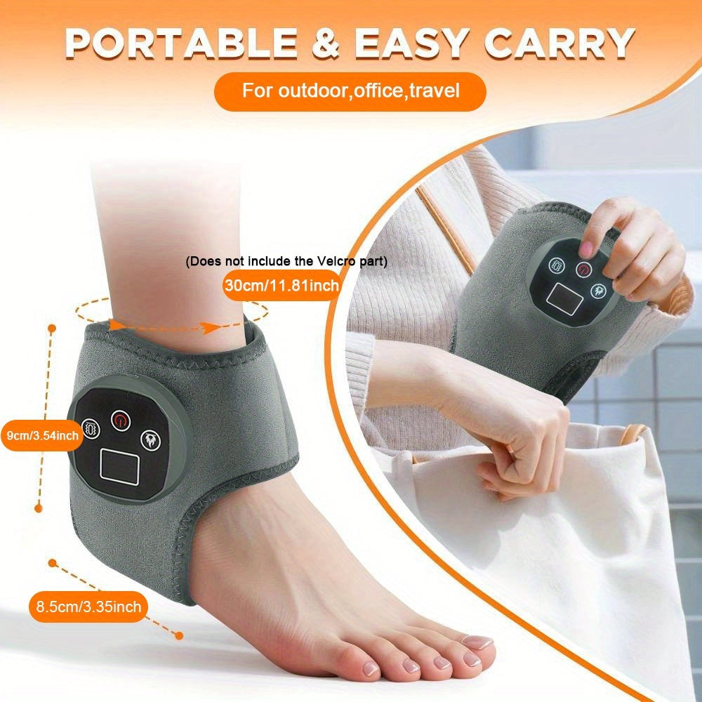 Temu ankle heating massager with vibration modes, heat settings, USB recharge, designed for foot and ankle relaxation.
