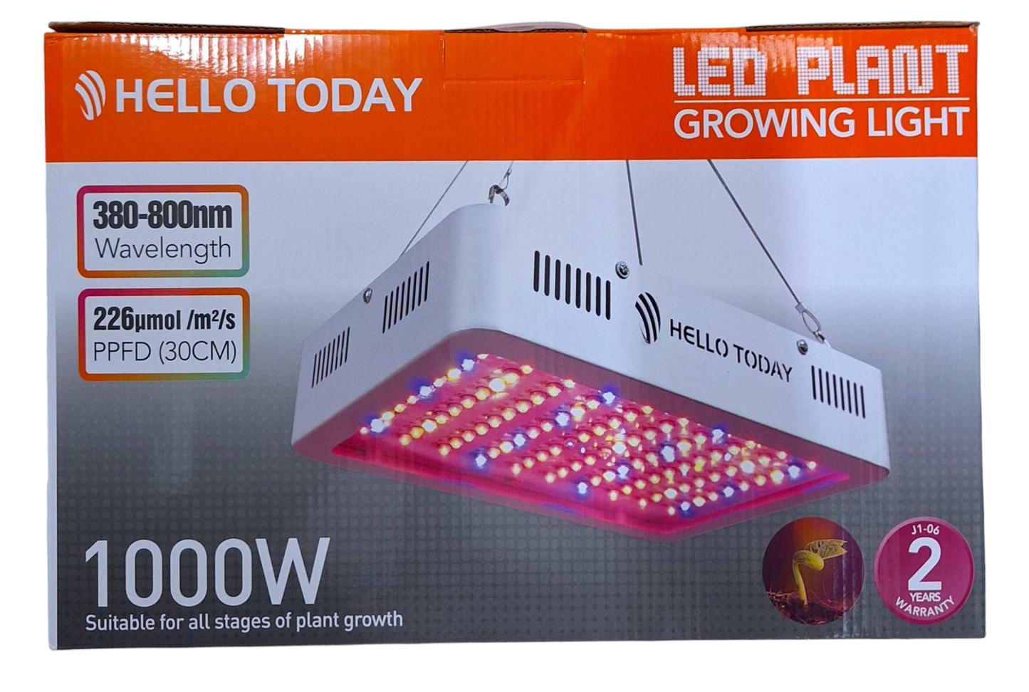 ET Hello Today 1000W LED Grow Light for Plants, full-spectrum grow light with adjustable settings for indoor gardening.