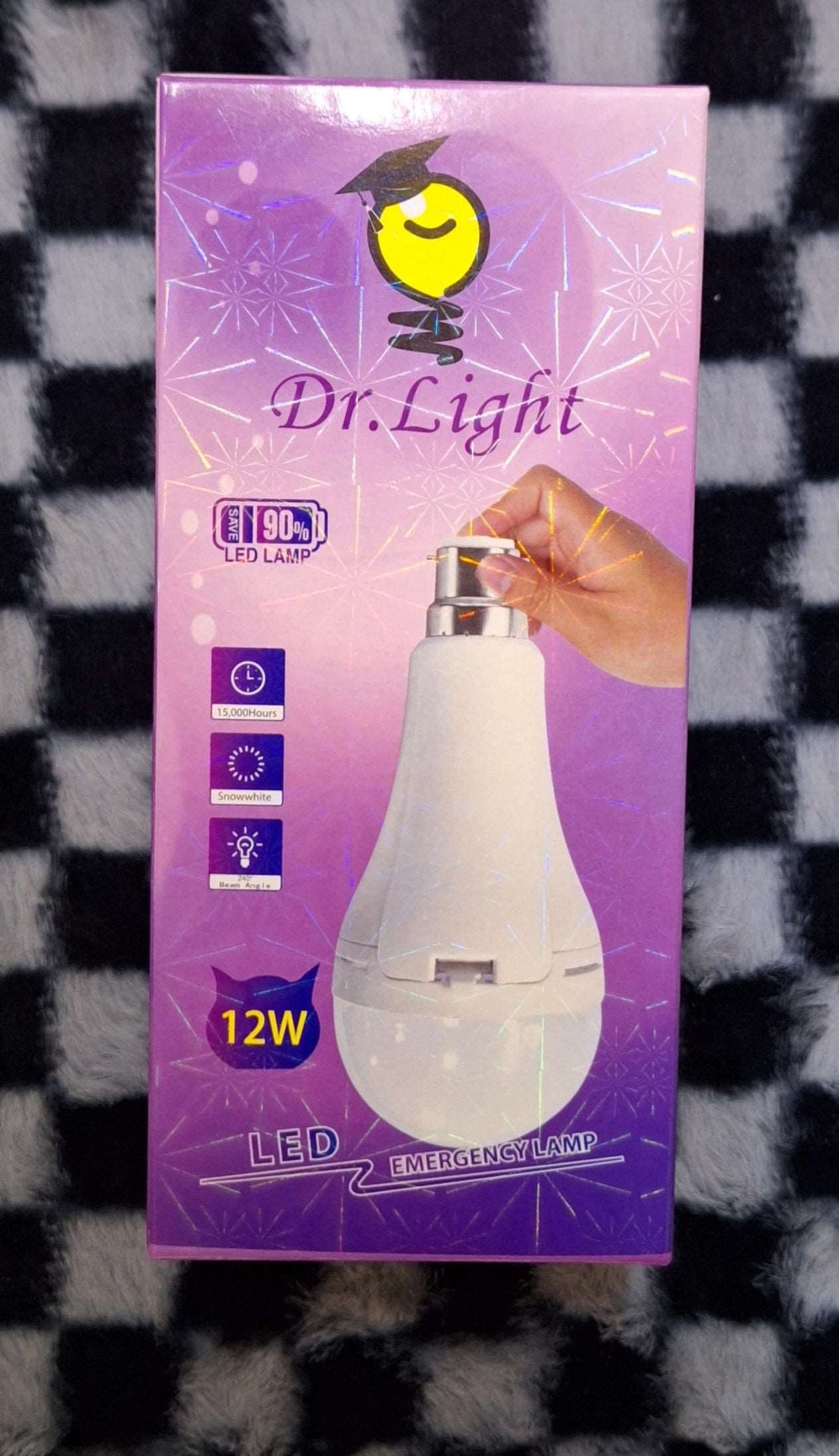 ET Dr. Light 12W LED Rechargeable B22 Bulb showing a compact, white LED bulb with B22 base and rechargeable feature.