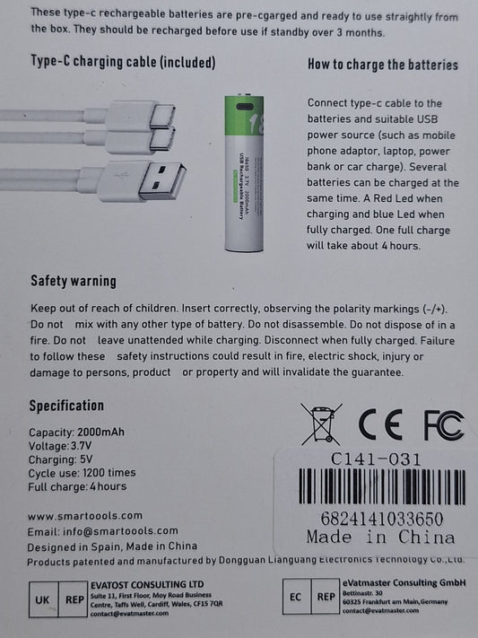 Smartools 18650 3.7V 2000mAh Rechargeable Battery - Little Tokyo SA
