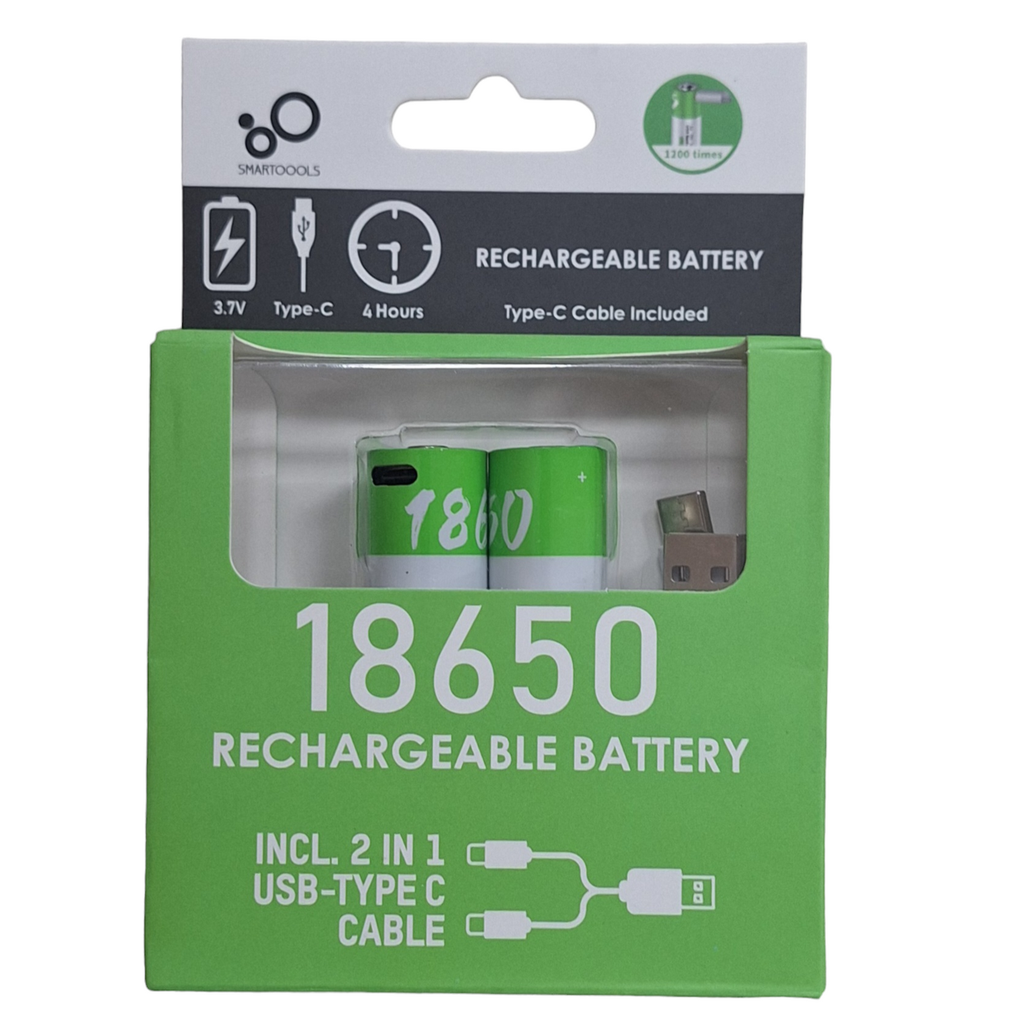 Little Tokyo SA Smartools 18650 rechargeable battery, 3.7V, 2000mAh, lithium-ion cell, new battery for electronic devices
