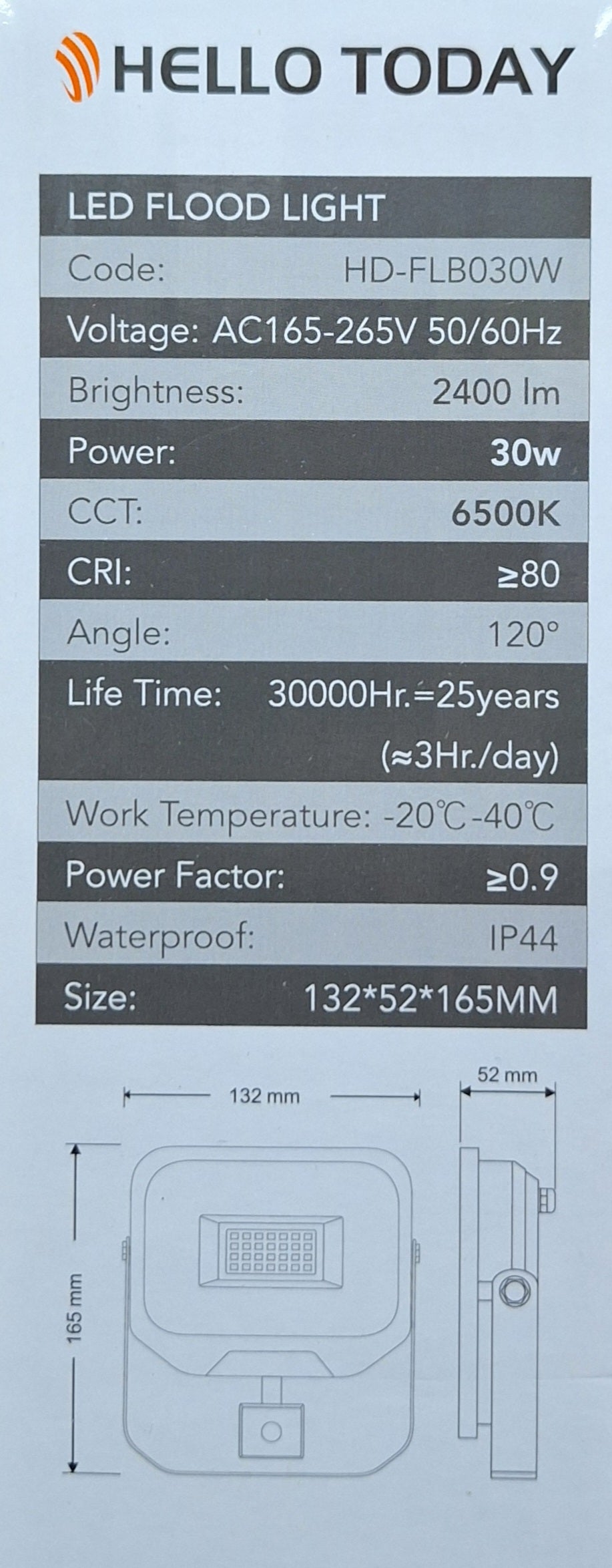 Hello Today Cool White 30 Watt Motion Sensor Flood Light - Indoor/Outdoor - Little Tokyo SA