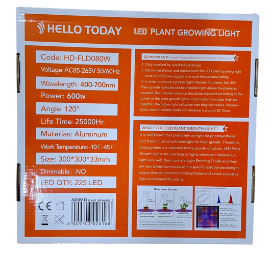 Hello Today 600w LED Grow Light For Plants - Little Tokyo SA