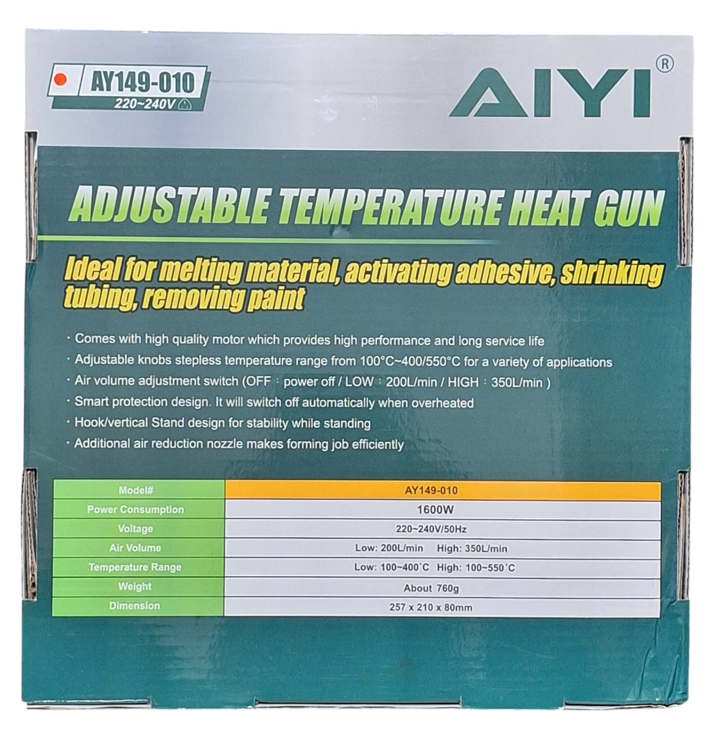 AIYI Adjustable Temperature Heat Gun - 1600W - Little Tokyo SA
