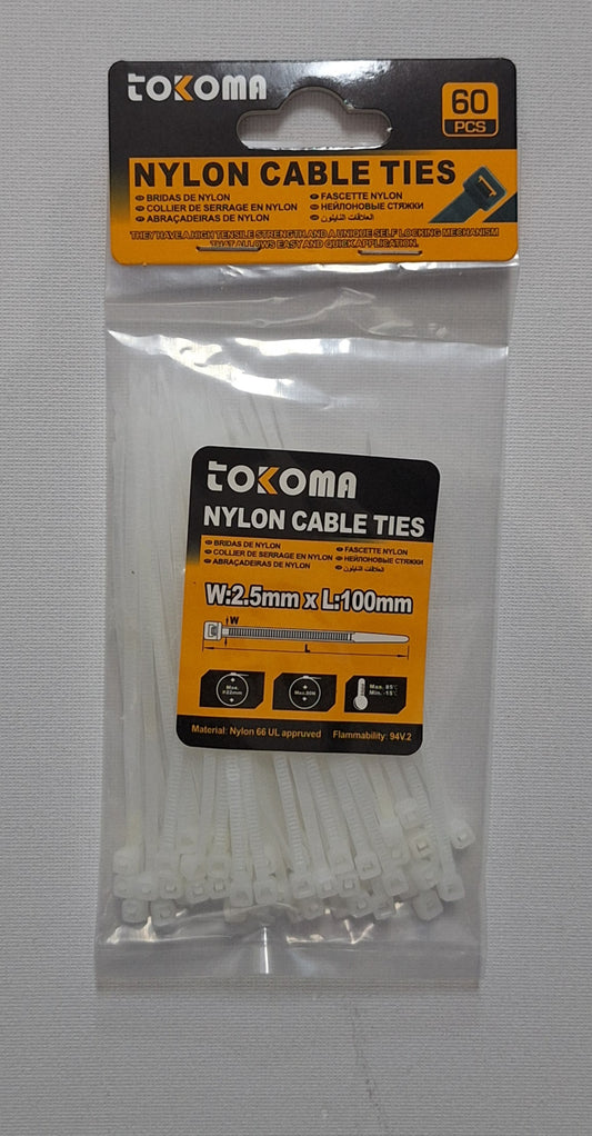 2.5mmx100mm Cable Ties - 60pcs - Little Tokyo SA