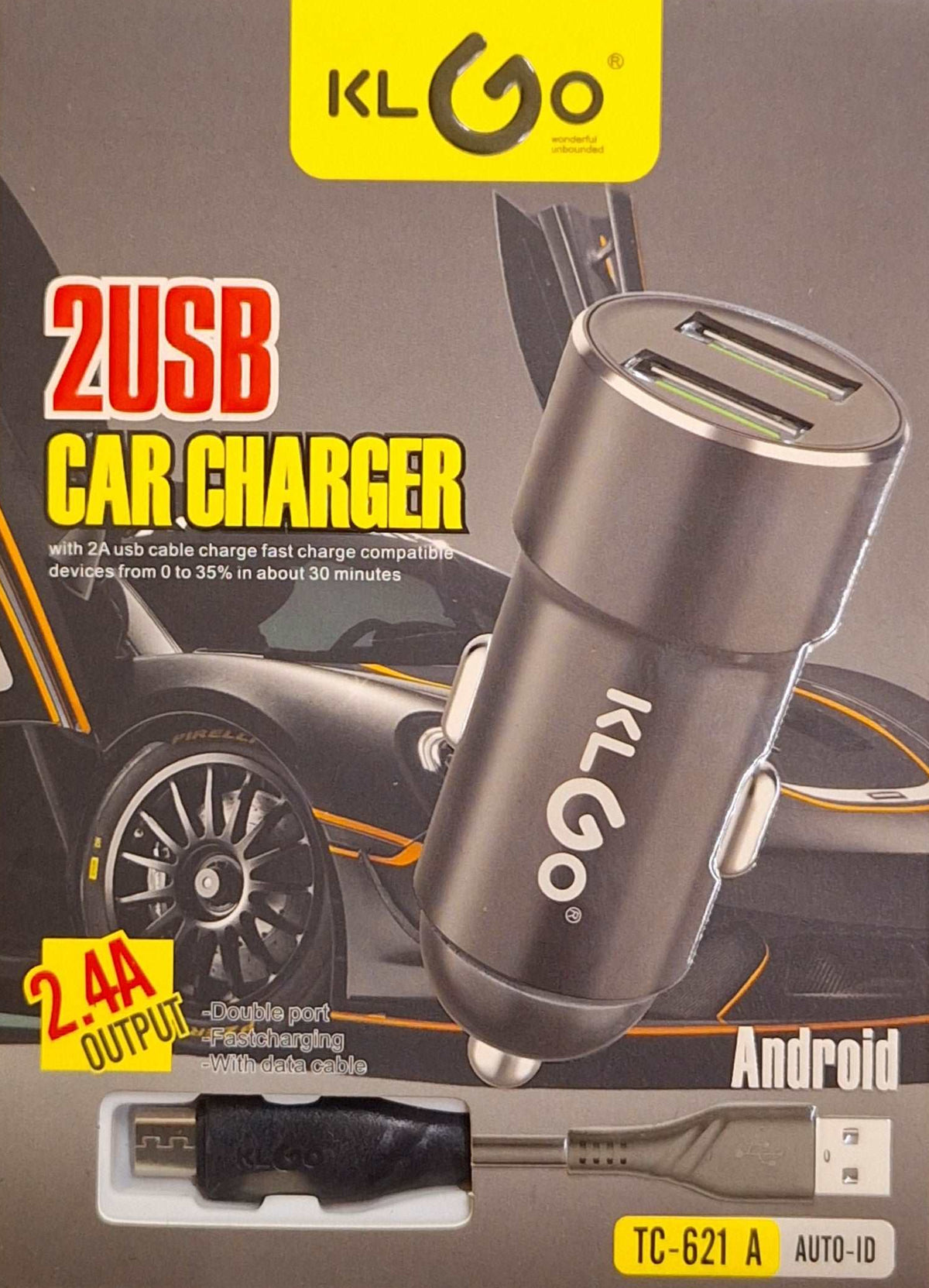2 Port USB Car Charger With Android Charging Cable